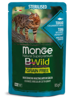 Monge Cat BWild GRAIN FREE пауч из тунца с креветками и овощами для стерилизованных кошек, 85г