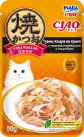 INABA Yaki Katsuo Dinner корм влажный для кошек,  тунец кацуо на гриле с морским гребешком и кацуобуси 50г
