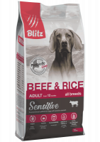 Уценка: Blitz Sensitive Beef & Rice Adult Dog All Breeds сухой корм для взрослых собак всех пород с говядиной и рисом (Повреждена упаковка)