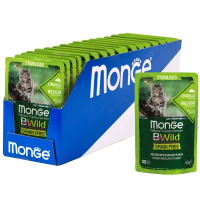Monge Cat BWild GRAIN FREE пауч из мяса дикого кабана с овощами для стерилизованных кошек, 85г
