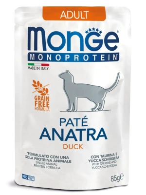 Monge Cat Monoprotein Pouch паучи для взрослых кошек, из утки, 85г