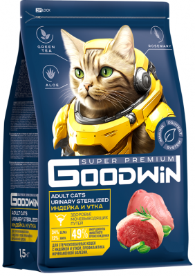 Goodwin Сухой корм для стерилизованных кошек и кастрированных котов, профилактика мочекаменной болезни, с индейкой и уткой