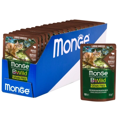 Monge Cat BWild GRAIN FREE паучи из мяса буйвола с овощами для кошек крупных пород, 85 г.