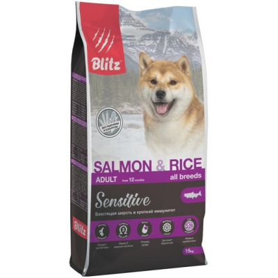 Уценка: Blitz Adult Sensitive Salmon & Rice сухой корм для взрослых собак, лосось и рис (Повреждена упаковка)
