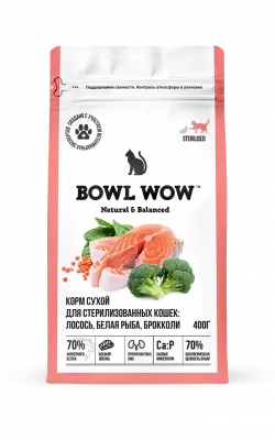 Bowl Wow Fresh Meat Сухой корм для стерилизованных кошек с лососем, белой рыбой и брокколи