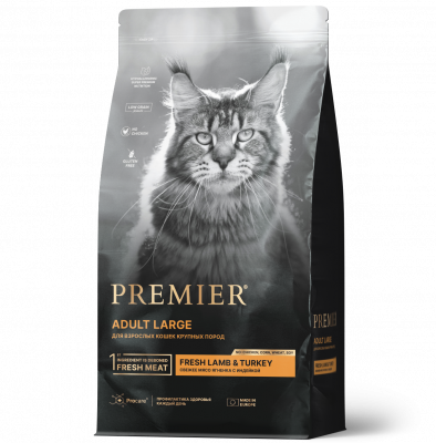 Premier Cat Lamb & Turkey Adult Large Сухой для крупных кошек, Свежее мясо ягненка с индейкой