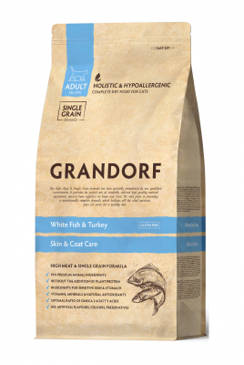 Grandorf Cat White Fish & Turkey Skin & Coat Care Сухой корм для кошек, забота о коже и шерсти, белая рыба с индейкой