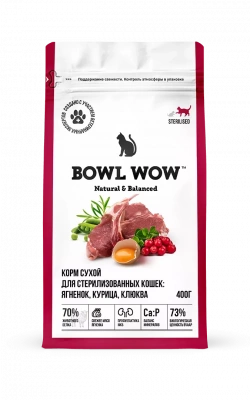 Bowl Wow Fresh Meat Сухой корм для стерилизованных кошек с ягненком, курицей и клюквой