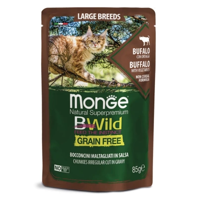 Monge Cat BWild GRAIN FREE паучи из мяса буйвола с овощами для кошек крупных пород, 85 г.