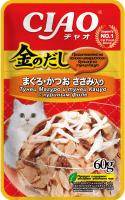Inaba Ciao Kinnodashi Влажный корм для кошек, тунец магуро и тунец кацуо с куриным филе в желе