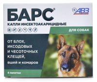 АВЗ Барс капли инсектоакарицидные для собак, 0,67 мл, 4 пип