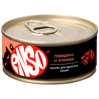 ENSO Корм консервированный полнорационный для кошек, паштет с говядиной и клюквой