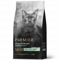 Уценка: Premier Cat Lamb & Turkey Sterilised Сухой корм для стерилизованных кошек. Свежее мясо ягненка с индейкой, 8кг (Повреждена упаковка)