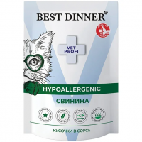 Best Dinner Vet Profi Hypoallergenic. пауч для кошек при пищевой аллергии, свинина в соусе, 85г