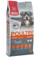 Уценка: Blitz Classic Poultry Adult Dog All Breeds сухой корм для взрослых собак всех пород с домашней птицей 15кг (Повреждена упаковка)
