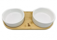 Keiko Миска для кошек и собак, керамика, классика на бамбуковой подставке, серая, 2*390мл