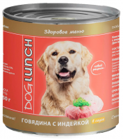 Dog Lunch консервы для собак, говядина индейка в соусе