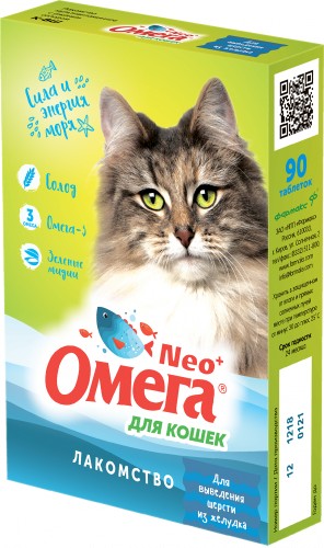 Омега NEO+ мультивитаминное лакомство с солодом для кошек (для вывода шерсти) 90т