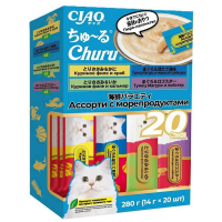 Inaba Ciao Churu Крем-лакомство пюре для кошек, ассорти с морепродуктами, 14 г х 20 шт.