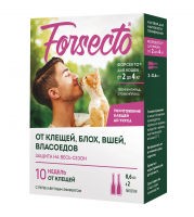 Уценка: Астрафарм Форсекто капли для кошек от клещей, блох, вшей, власоедов, от 2 до 4 кг, 0.6мл (Срок до 31.05.26)