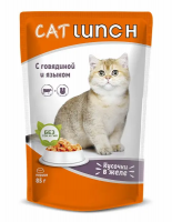 Cat Lunch пауч для кошек кусочки в желе с говядиной и языком 85гр