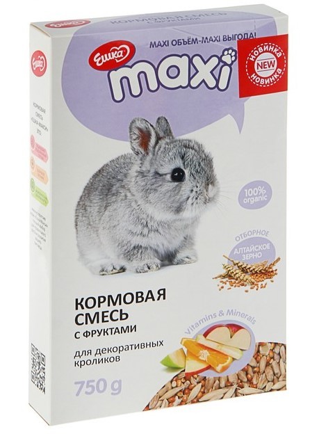 Ешка Maxi кормовая смесь для декоративных кроликов, фрукты 750 гр