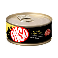 ENSO Корм консервированный полнорационный для кошек, паштет с курицей и брусникой