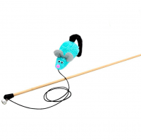 GoSi Махалка мышь-полевка с ушами голубая, с хвостом из натуральной норки, этикетка флажок
