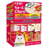 Inaba Ciao Churu Крем-лакомство пюре для кошек,  ассорти с тунцом Магуро и куриным филе, 14 г х 20 шт.