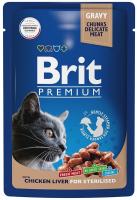 Brit Premium пауч для взрослых стерилизованных кошек куриная печень в соусе 85гр