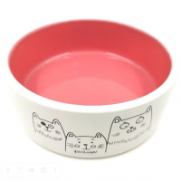 Keiko Миска для кошек, керамика, принт котики, бело-персиковая, 370мл