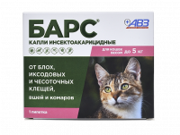 АВЗ Барс капли инсектоакарицидные для кошек до 5 кг, 0,5мл, 1 пип