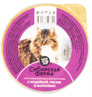 Сибирская ферма корм консервированный для кошек, индейка с рисом и морковью 100гр