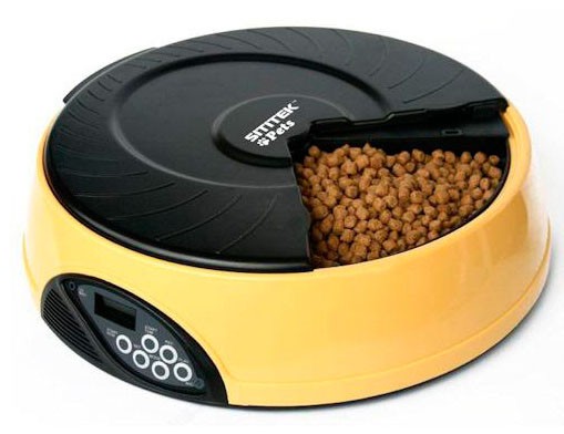 Feed ex Автоматическая кормушка для кошек и собак с ЖК дисплеем для любого вида корма 4 кормления. цвет желтый