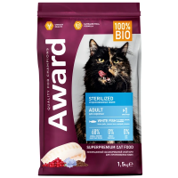 AWARD Sterilized для стерилизованных кошек с белой рыбой, семян льна, клюквы и цикория