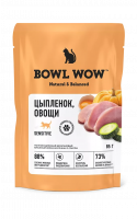 Bowl Wow Влажный корм для кошек с чувствительным пищеварением, кусочки в соусе с цыпленком и овощами, пауч