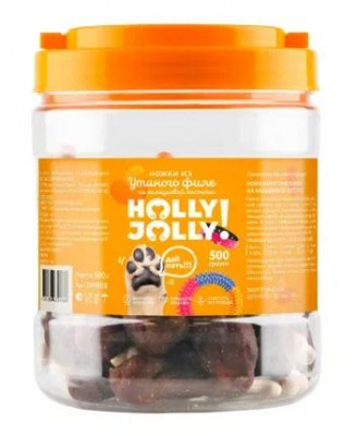 Holly Jolly! Лакомство для собак ножки из утки на кальциевой косточке, банка, 500гр