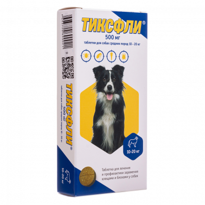 Тиксфли (Аналог Бравекто) от блох и клещей для собак средних пород весом 10-20кг, 500мг, 1таб