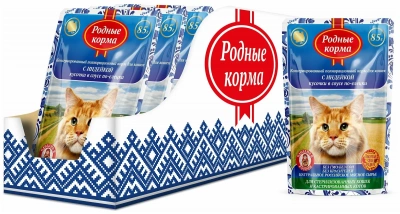 Родные корма Пауч для стерилизованных кошек, с индейкой, кусочки в соусе, 85гр