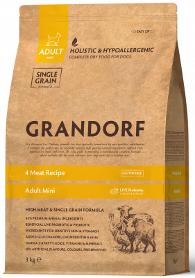 Grandorf Dog Meat Prebiotic Mini для мини пород, 4 мяса с пребиотиками