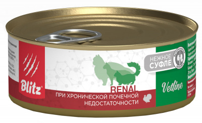 Blitz Cat Vetline Renal, влажный корм для кошек, паштет с индейкой 100гр