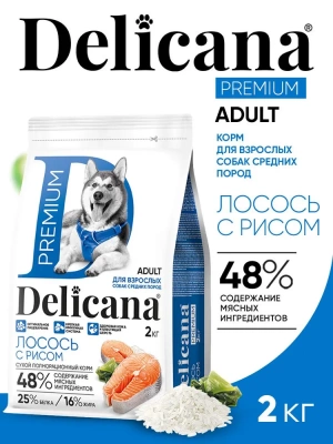 Delicana Сухой корм для средних пород, лосось с рисом