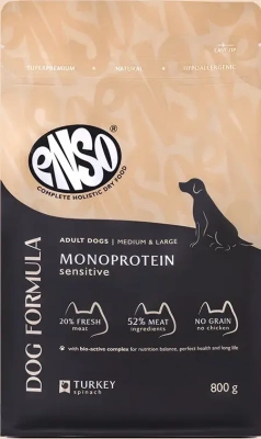 Enso Dog Formula Monoprotein сухой корм для собак средних и крупных пород с индейкой и шпинатом
