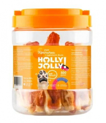 Holly Jolly! Лакомство для собак уши кроличьи с куриным филе, банка, 500гр