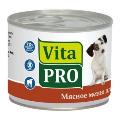 VitaPRO "Мясное меню" корм консервированный для собак, ягненок
