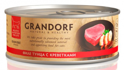 GRANDORF Консервы для кошек филе тунца с мясом краба 70 гр