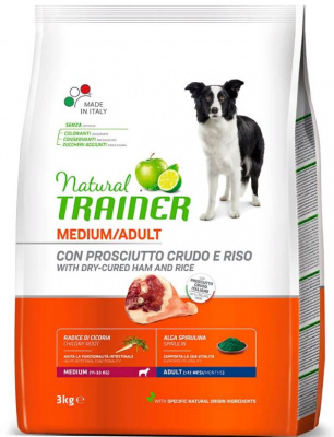 Natural Trainer Medium Adult для взрослых собак средних пород, сыровяленая ветчина, рис