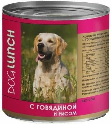 Dog Lunch консервы для собак, говядина с рисом в желе