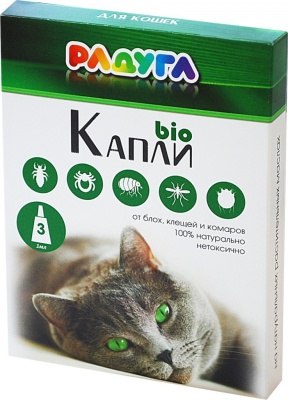 Радуга био капли для кошек от блох, клещей, комаров, 3*1мл