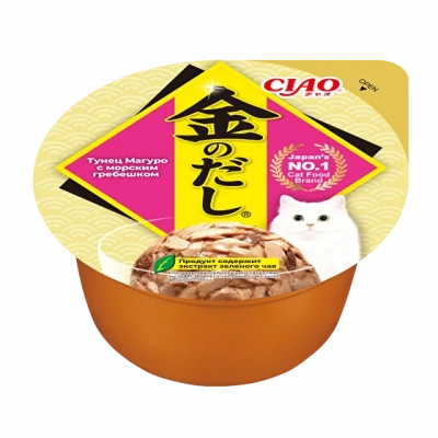 Inaba Ciao Kinnodashi Cup Влажный корм для кошек, тунец магуро с морским гребешком